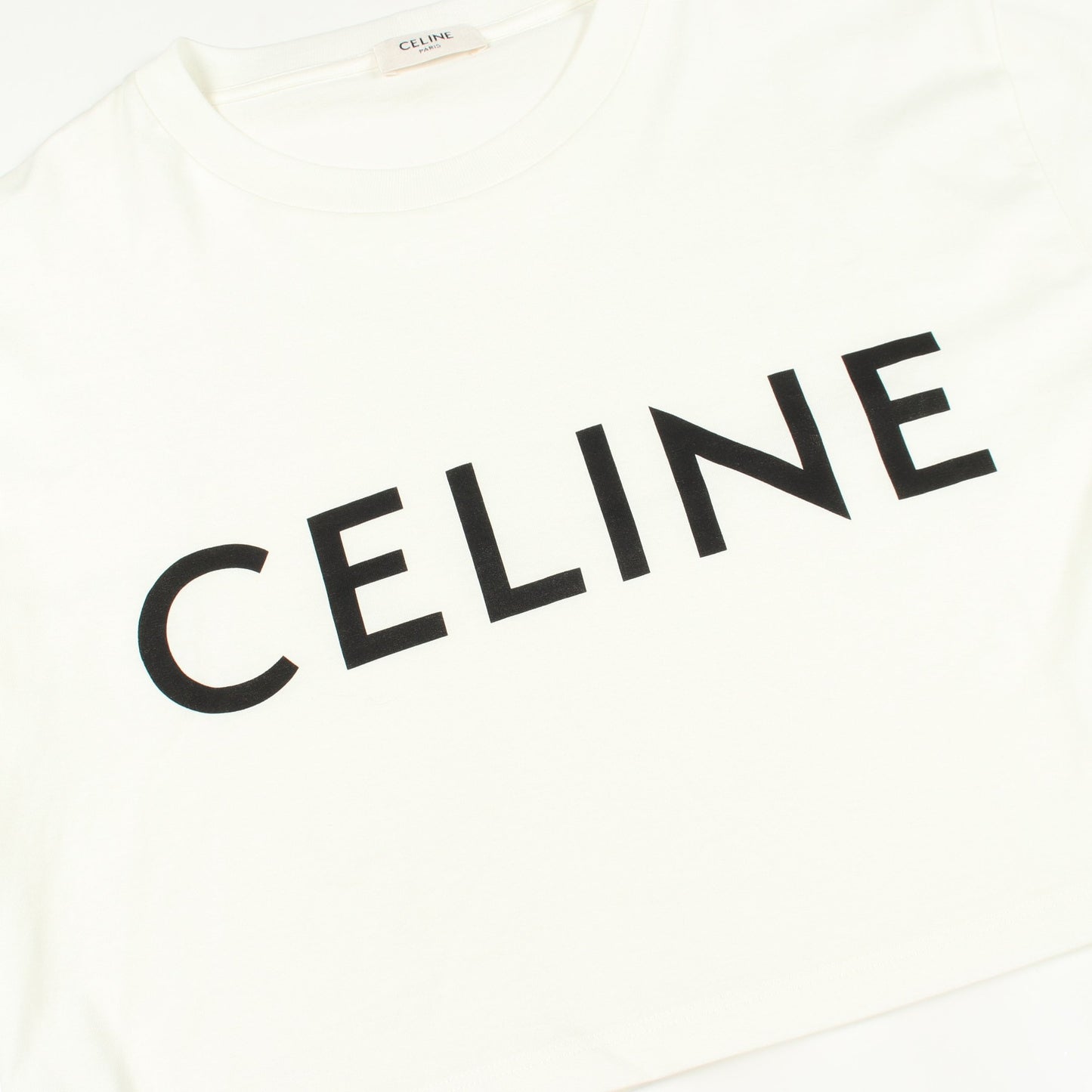 ロゴプリント クロップド 半袖Tシャツ コットン ホワイト セリーヌ