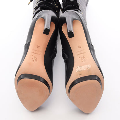 スタッズ レースアップ ニーハイ ブーツ レザー ブラック アレキサンダーマックイーン シューズ ALEXANDER MCQUEEN