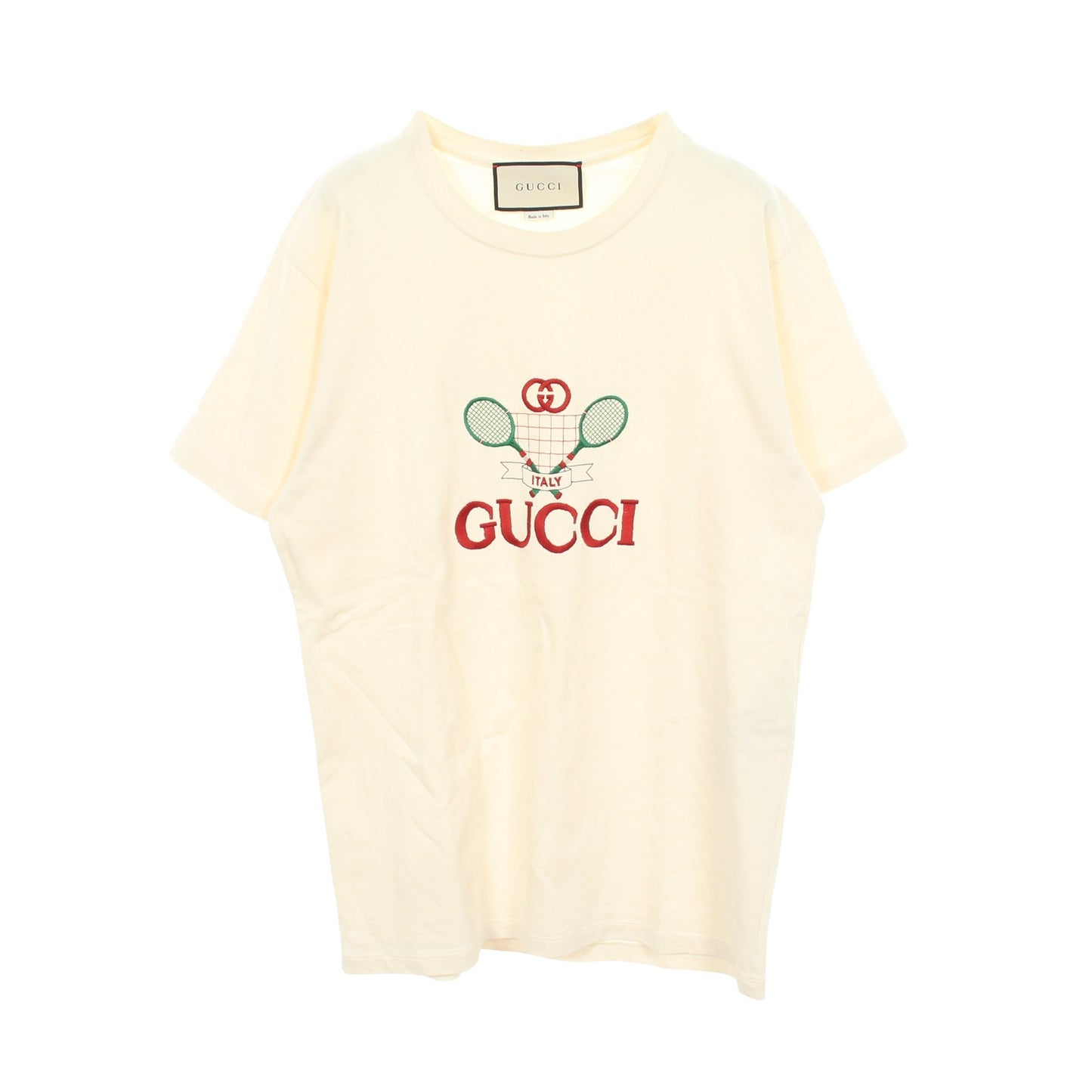 クラブマルチ テニス 刺繍 半袖Tシャツ コットン アイボリー グッチ