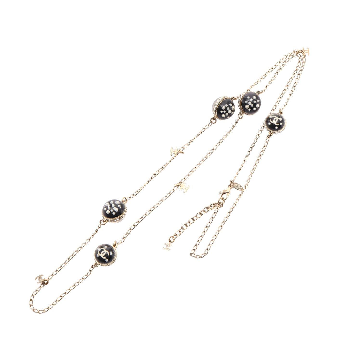 10C ココマーク ネックレス ピアス 2点セット ネックレス GP フェイクパール ラインストーン ブラック ゴールド クリア シャネル
