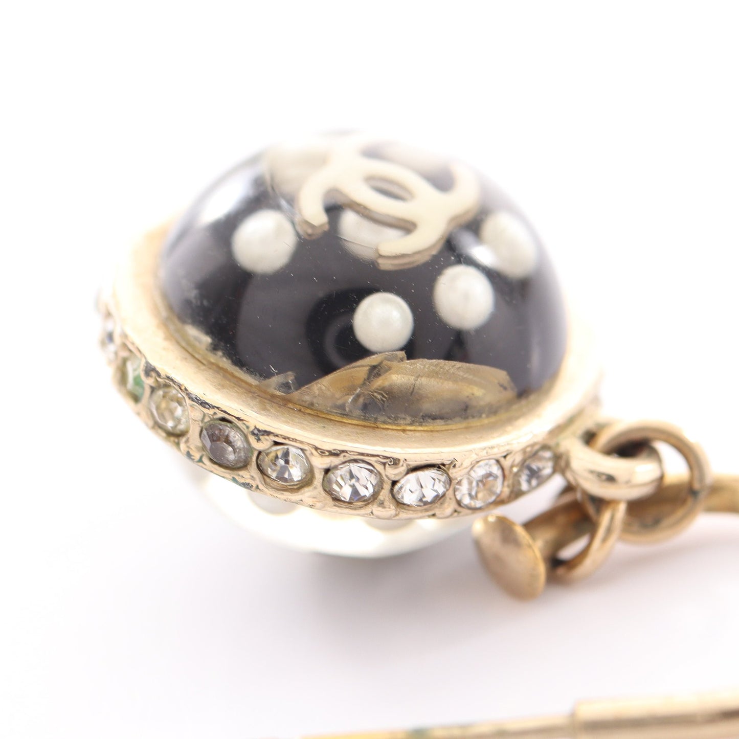 10C ココマーク ネックレス ピアス 2点セット ネックレス GP フェイクパール ラインストーン ブラック ゴールド クリア シャネル