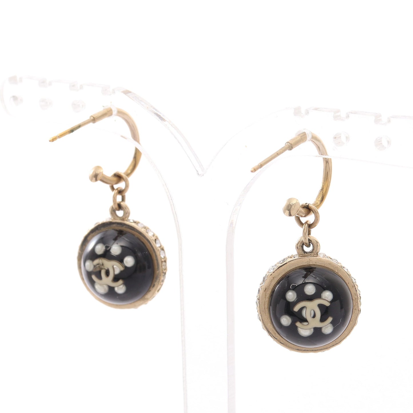10C ココマーク ネックレス ピアス 2点セット ネックレス GP フェイクパール ラインストーン ブラック ゴールド クリア シャネル