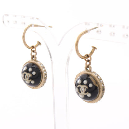 10C ココマーク ネックレス ピアス 2点セット ネックレス GP フェイクパール ラインストーン ブラック ゴールド クリア シャネル
