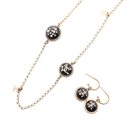 10C ココマーク ネックレス ピアス 2点セット ネックレス GP フェイクパール ラインストーン ブラック ゴールド クリア シャネル