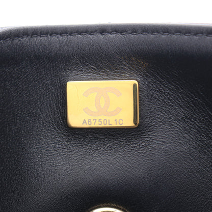 マトラッセ トップハンドル 2WAY チェーンショルダーバッグ キャビアスキン ブラック ゴールド金具 シャネル