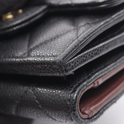 クラシック スモール フラップ ウォレット マトラッセ 三つ折り財布 キャビアスキン ブラック ゴールド金具 シャネル
