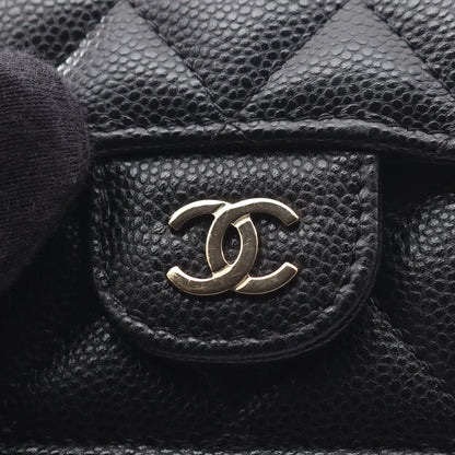 クラシック スモール フラップ ウォレット マトラッセ 三つ折り財布 キャビアスキン ブラック ゴールド金具 シャネル