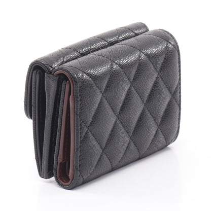 クラシック スモール フラップ ウォレット マトラッセ 三つ折り財布 キャビアスキン ブラック ゴールド金具 シャネル