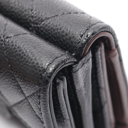 クラシック スモール フラップ ウォレット マトラッセ 三つ折り財布 キャビアスキン ブラック ゴールド金具 シャネル