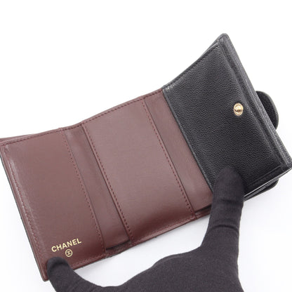 クラシック スモール フラップ ウォレット マトラッセ 三つ折り財布 キャビアスキン ブラック ゴールド金具 シャネル
