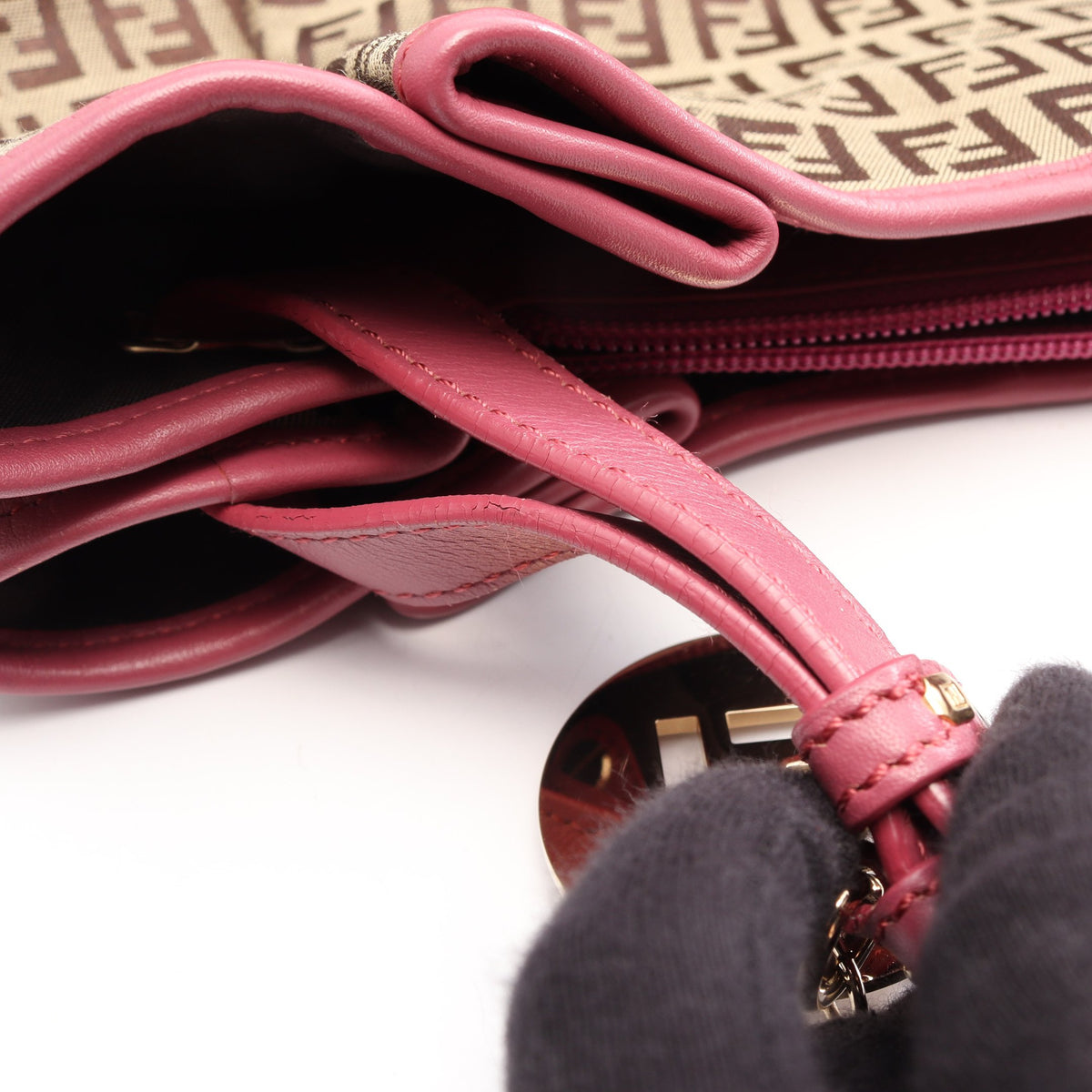 ズッキーノ ワンショルダーバッグ キャンバス レザー ベージュ ダスティピンク フェンディ バッグ FENDI