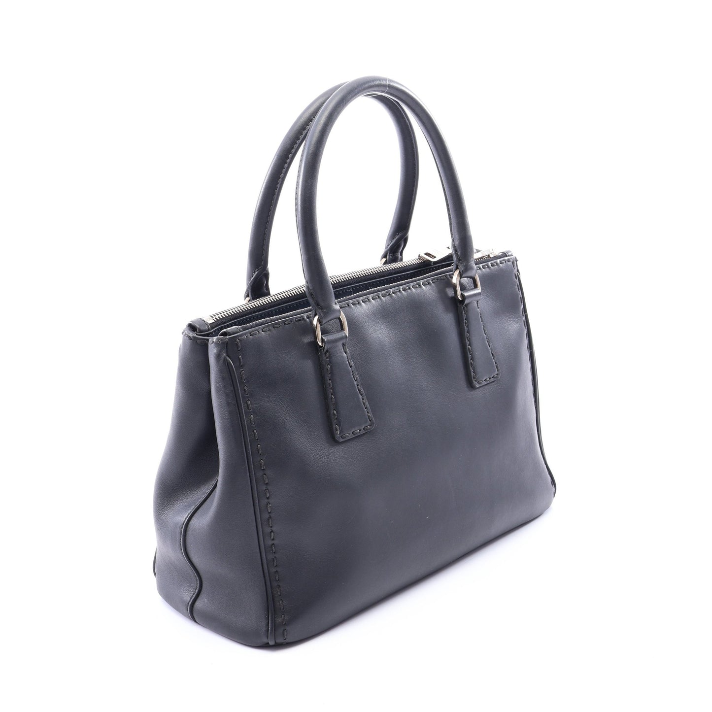 CITY CALF ガレリア 2WAY ハンドバッグ レザー ブラック プラダ