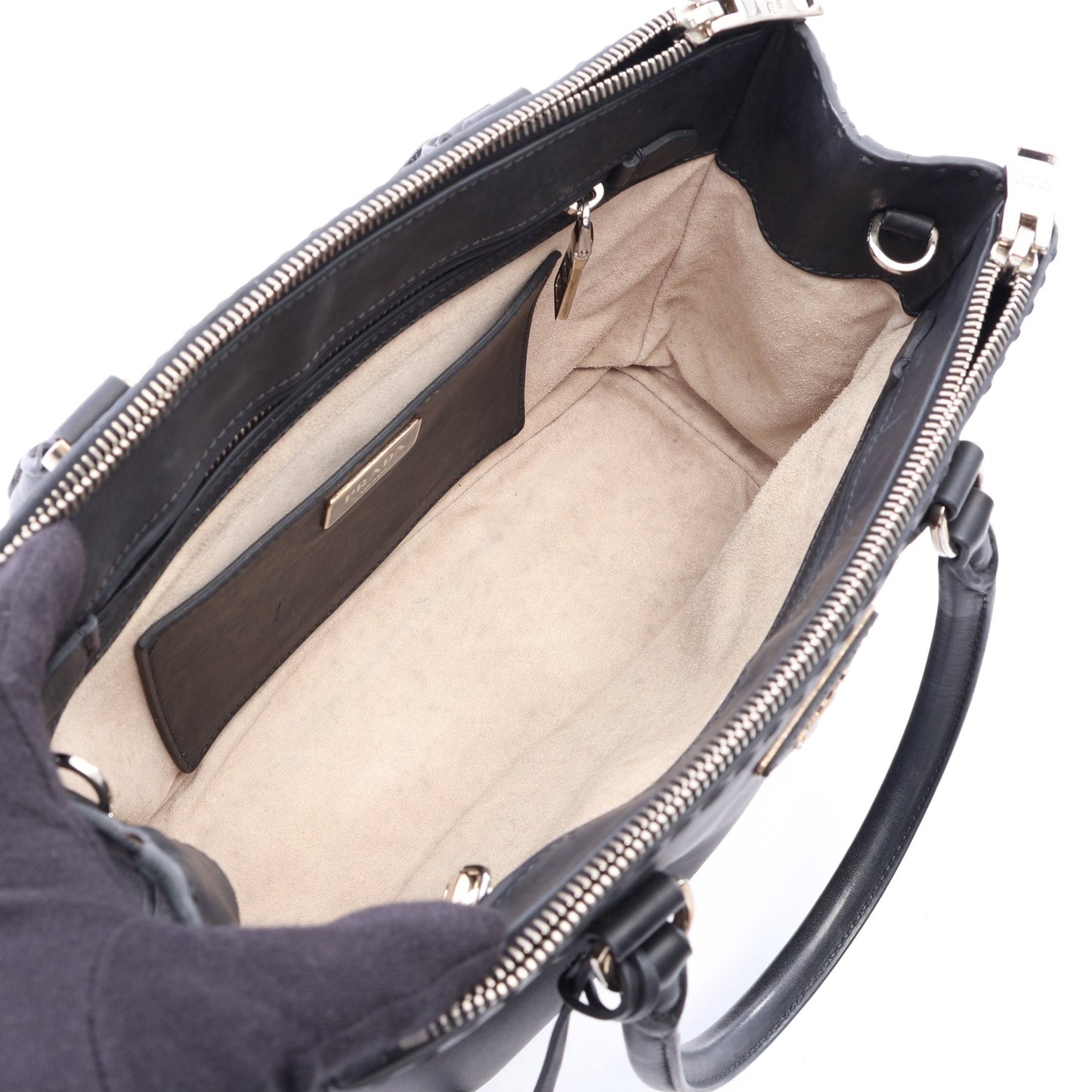CITY CALF ガレリア 2WAY ハンドバッグ レザー ブラック プラダ