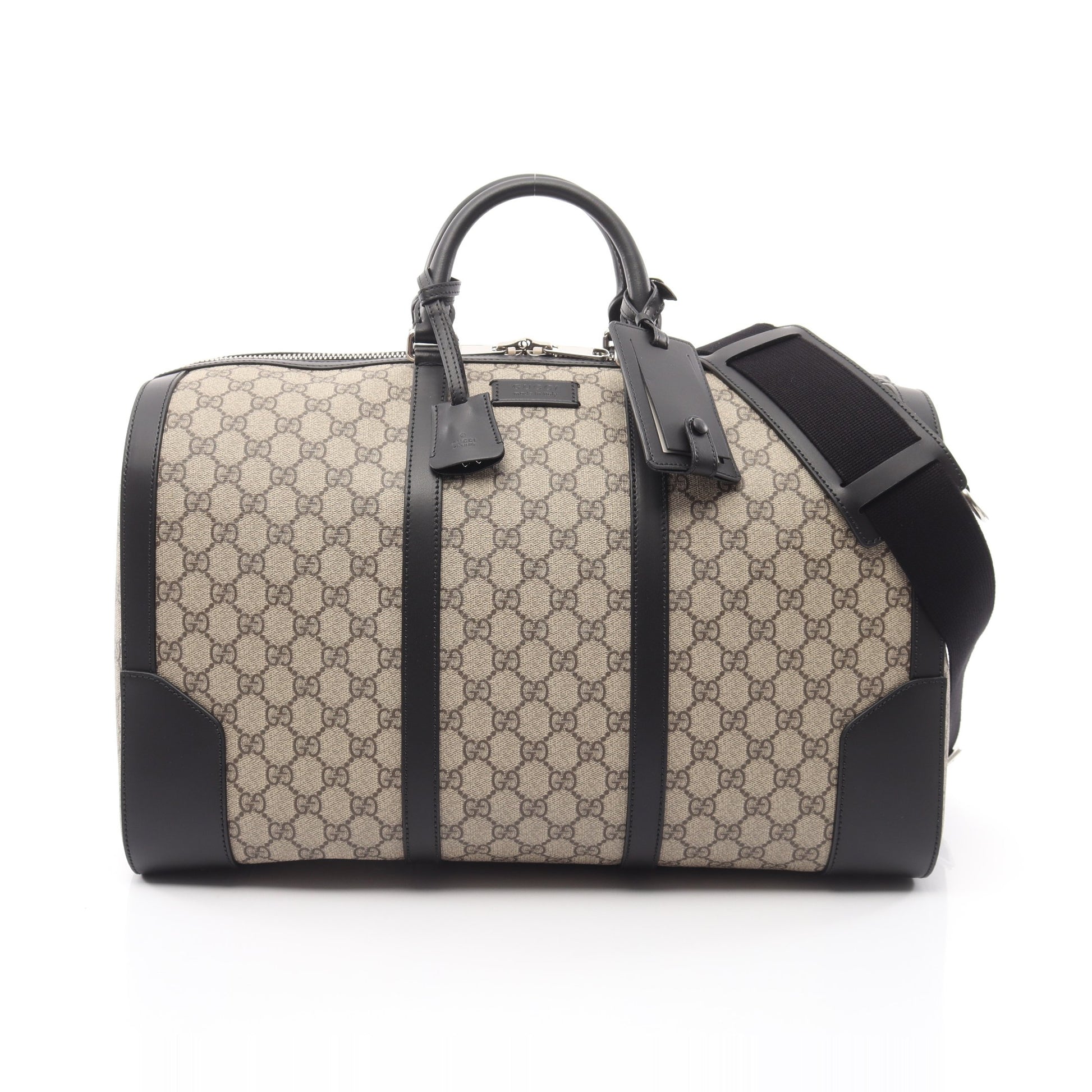 GGスプリーム 2WAY ボストンバッグ PVC レザー グレーベージュ ブラック グッチ バッグ GUCCI