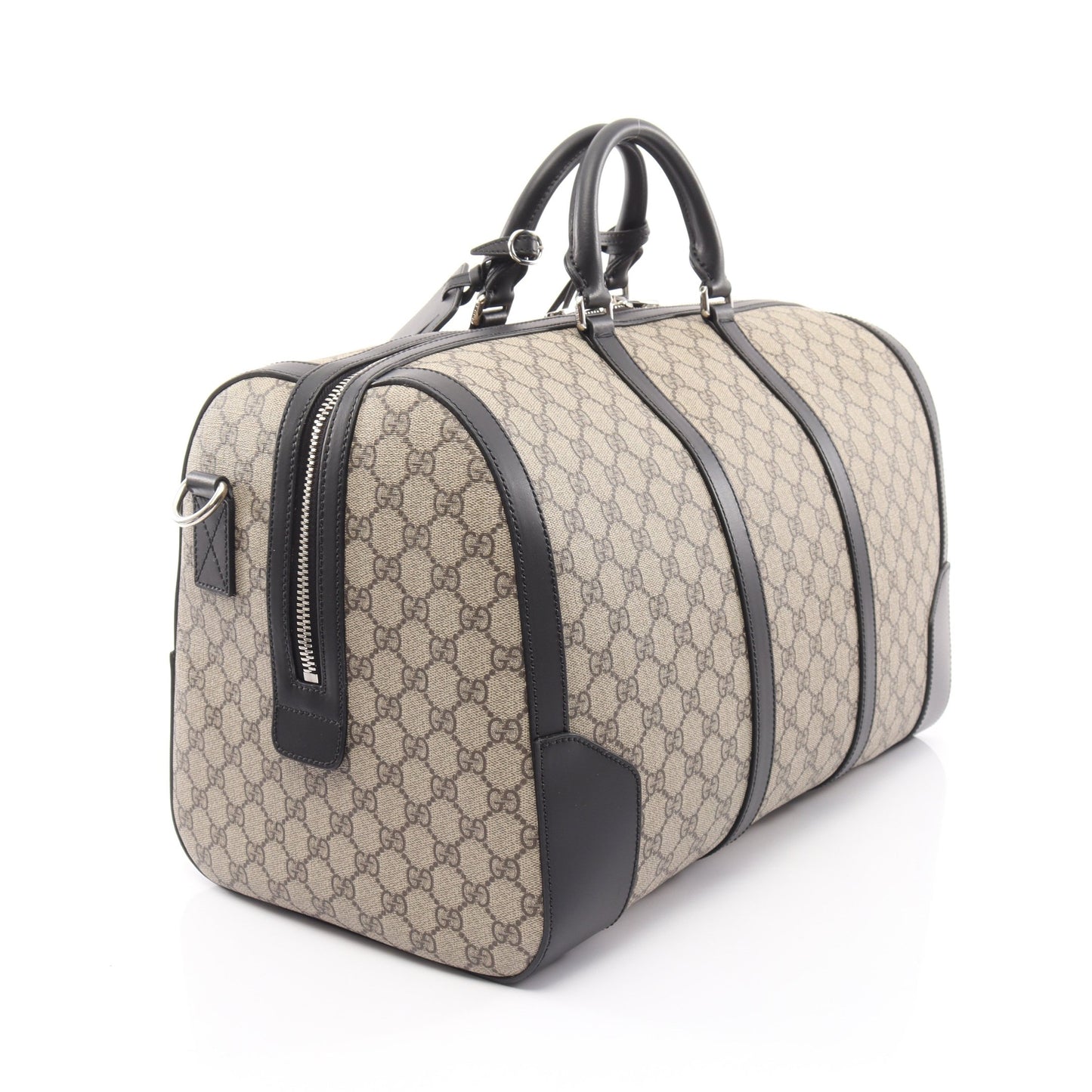GGスプリーム 2WAY ボストンバッグ PVC レザー グレーベージュ ブラック グッチ バッグ GUCCI