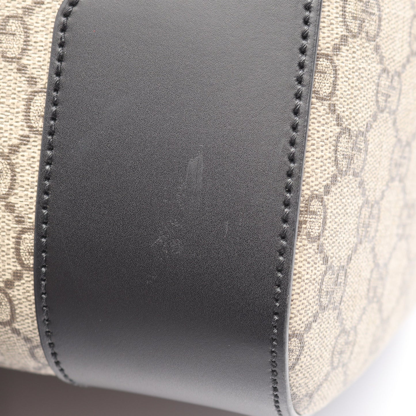 GGスプリーム 2WAY ボストンバッグ PVC レザー グレーベージュ ブラック グッチ バッグ GUCCI