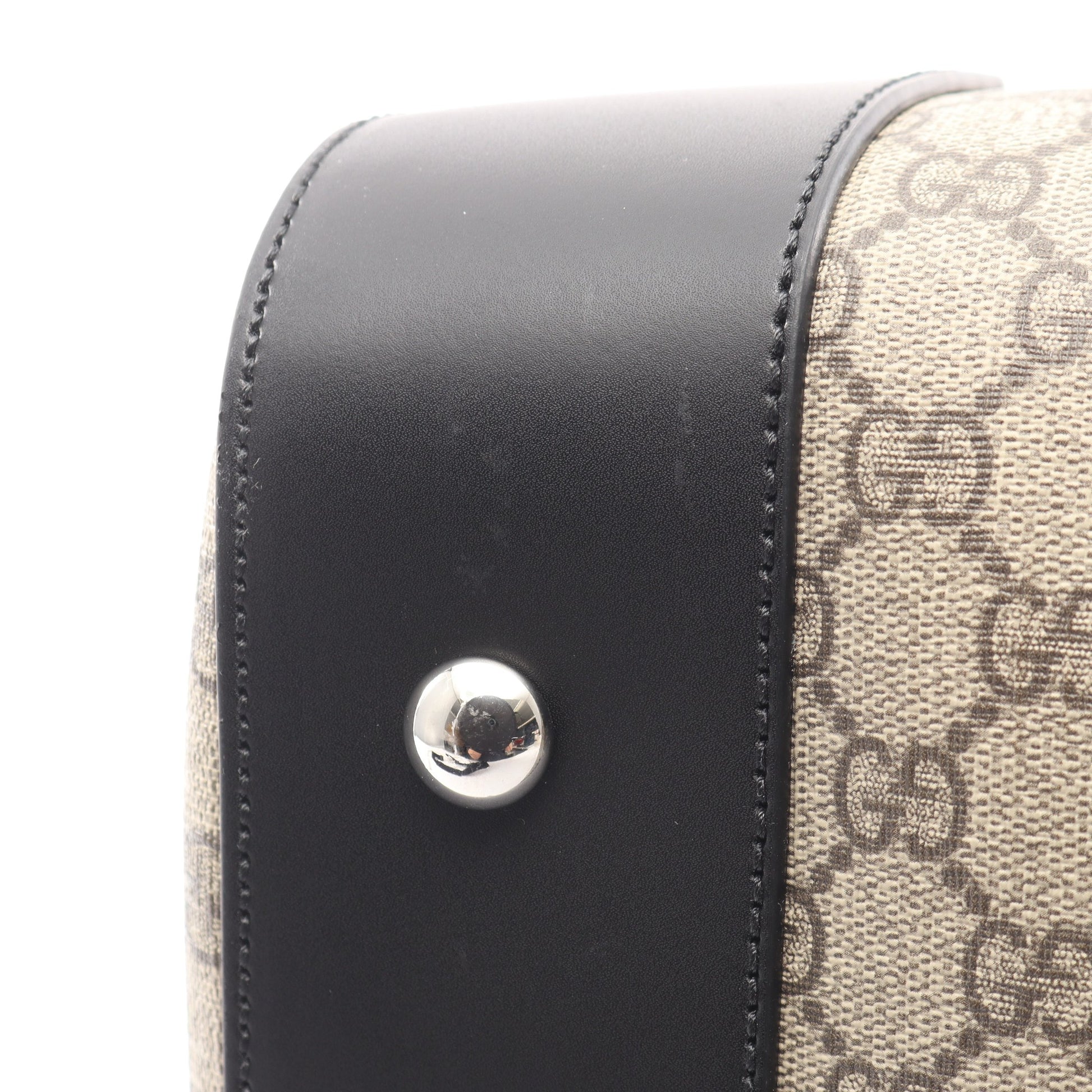 GGスプリーム 2WAY ボストンバッグ PVC レザー グレーベージュ ブラック グッチ バッグ GUCCI