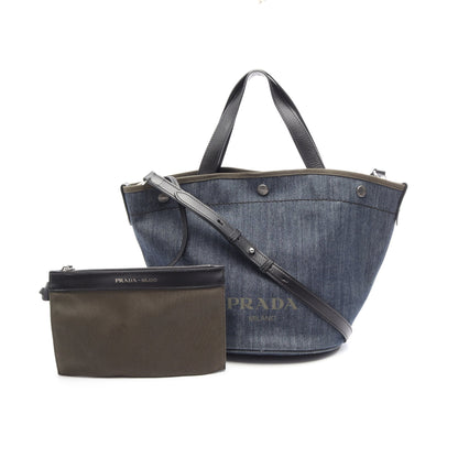 DENIM+CITY CALF 2WAY ハンドバッグ トートバッグ デニム レザー インディゴブルー カーキグリーン ブラック プラダ