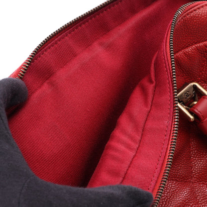 マトラッセ ボウリングバッグ チェーンショルダーバッグ キャビアスキン レッド ゴールド金具 シャネル