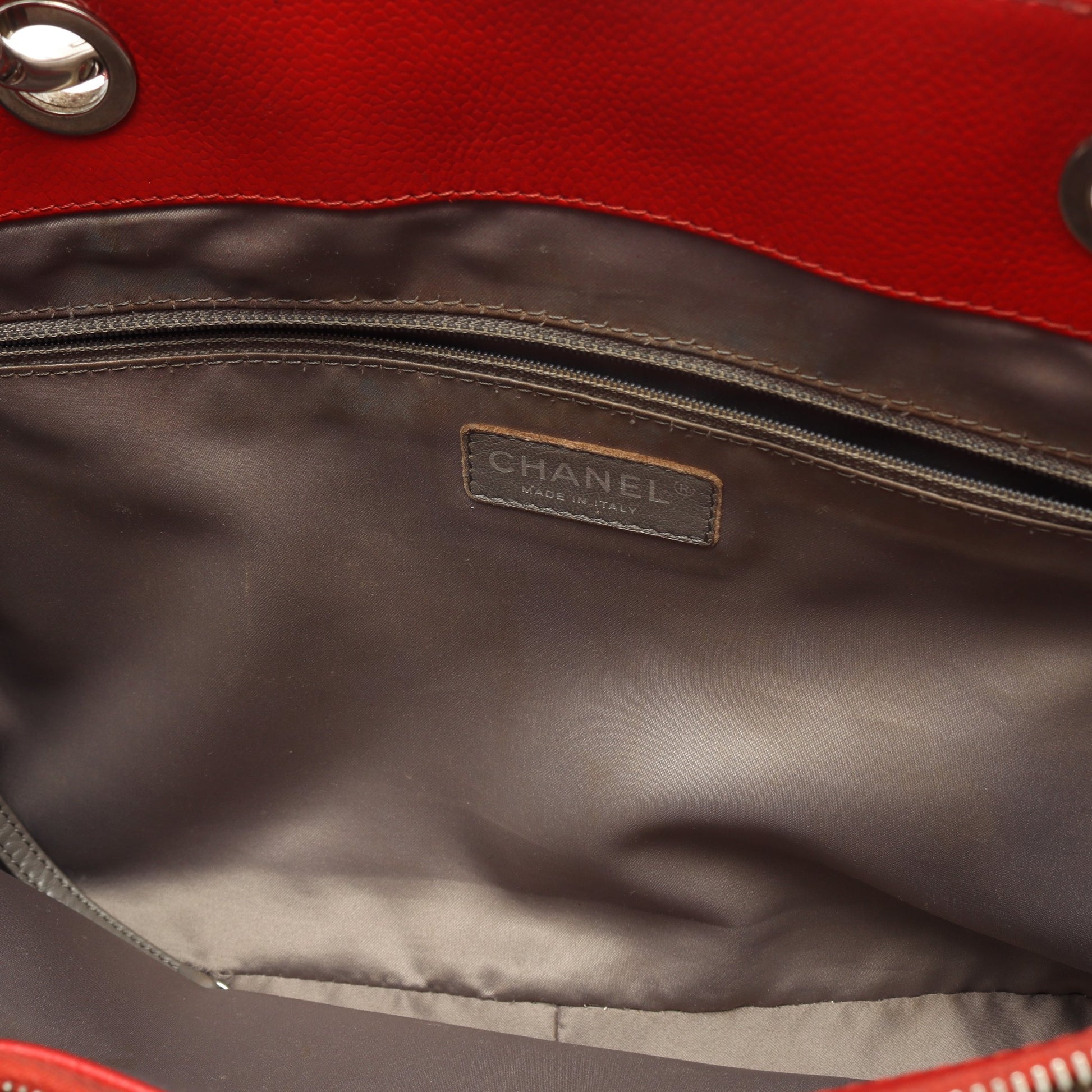 マトラッセ グランドショッピング GST XL チェーンショルダーバッグ チェーントートバッグ キャビアスキン レッド シルバー金具 シャネル バッグ CHANEL