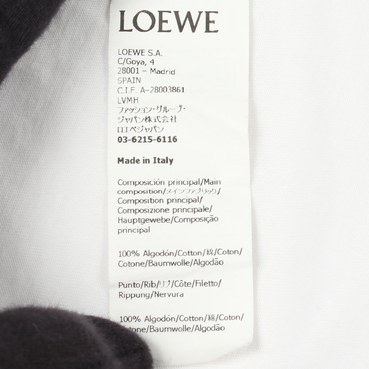 アナグラム クルーネック 半袖Tシャツ コットン ホワイト ブラック ロエベ トップス LOEWE