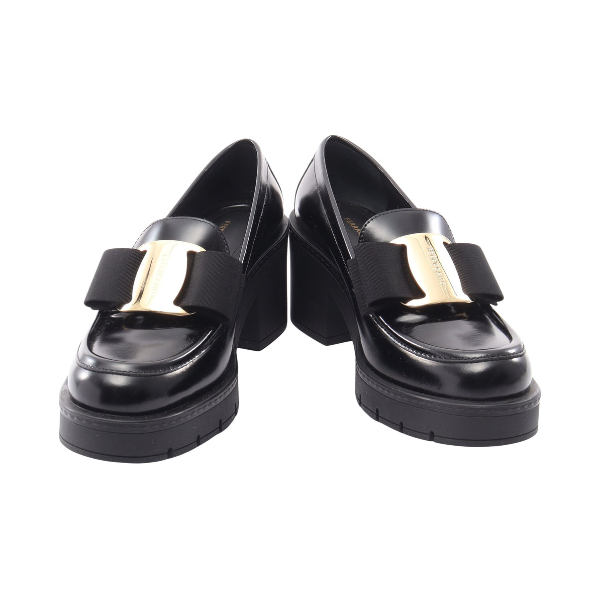 ヴァラリボン ヒール ローファー レザー ブラック サルヴァトーレフェラガモ シューズ Salvatore Ferragamo
