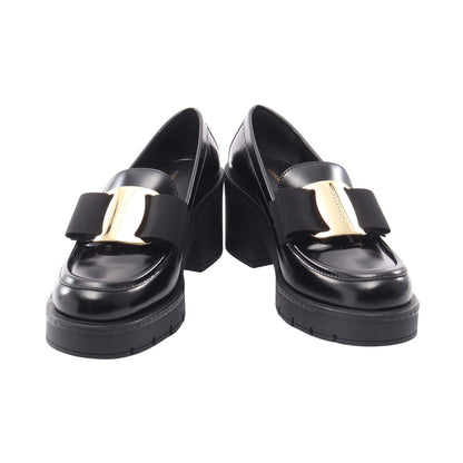 ヴァラリボン ヒール ローファー レザー ブラック サルヴァトーレフェラガモ シューズ Salvatore Ferragamo