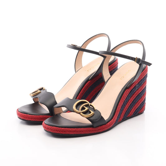 ダブルG ウェッジソール エスパドリーユ サンダル レザー ブラック レッド ネイビー グッチ シューズ GUCCI