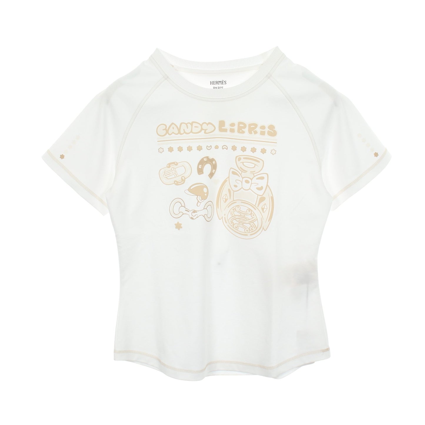 Candy Libris ラグランスリーブ 半袖Tシャツ コットン ホワイト ライトベージュ エルメス