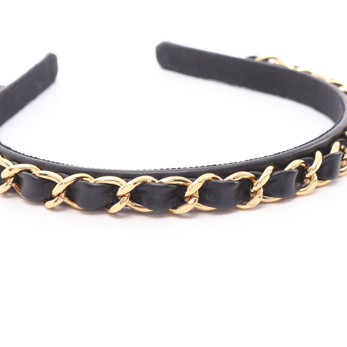 24B ココマーク チェーン カチューシャ レザー GP ブラック ゴールド シャネル アクセサリー CHANEL