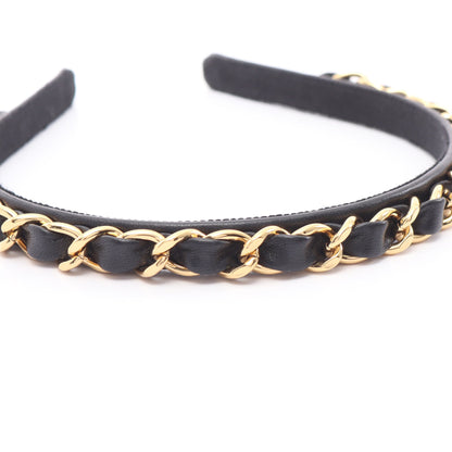 24B ココマーク チェーン カチューシャ レザー GP ブラック ゴールド シャネル アクセサリー CHANEL