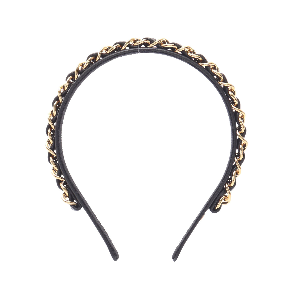 24B ココマーク チェーン カチューシャ レザー GP ブラック ゴールド シャネル アクセサリー CHANEL