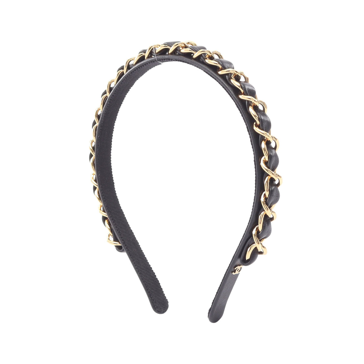 24B ココマーク チェーン カチューシャ レザー GP ブラック ゴールド シャネル アクセサリー CHANEL