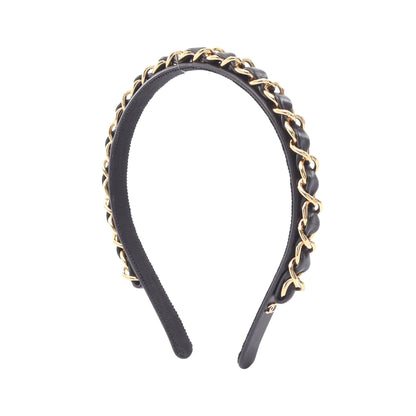 24B ココマーク チェーン カチューシャ レザー GP ブラック ゴールド シャネル アクセサリー CHANEL