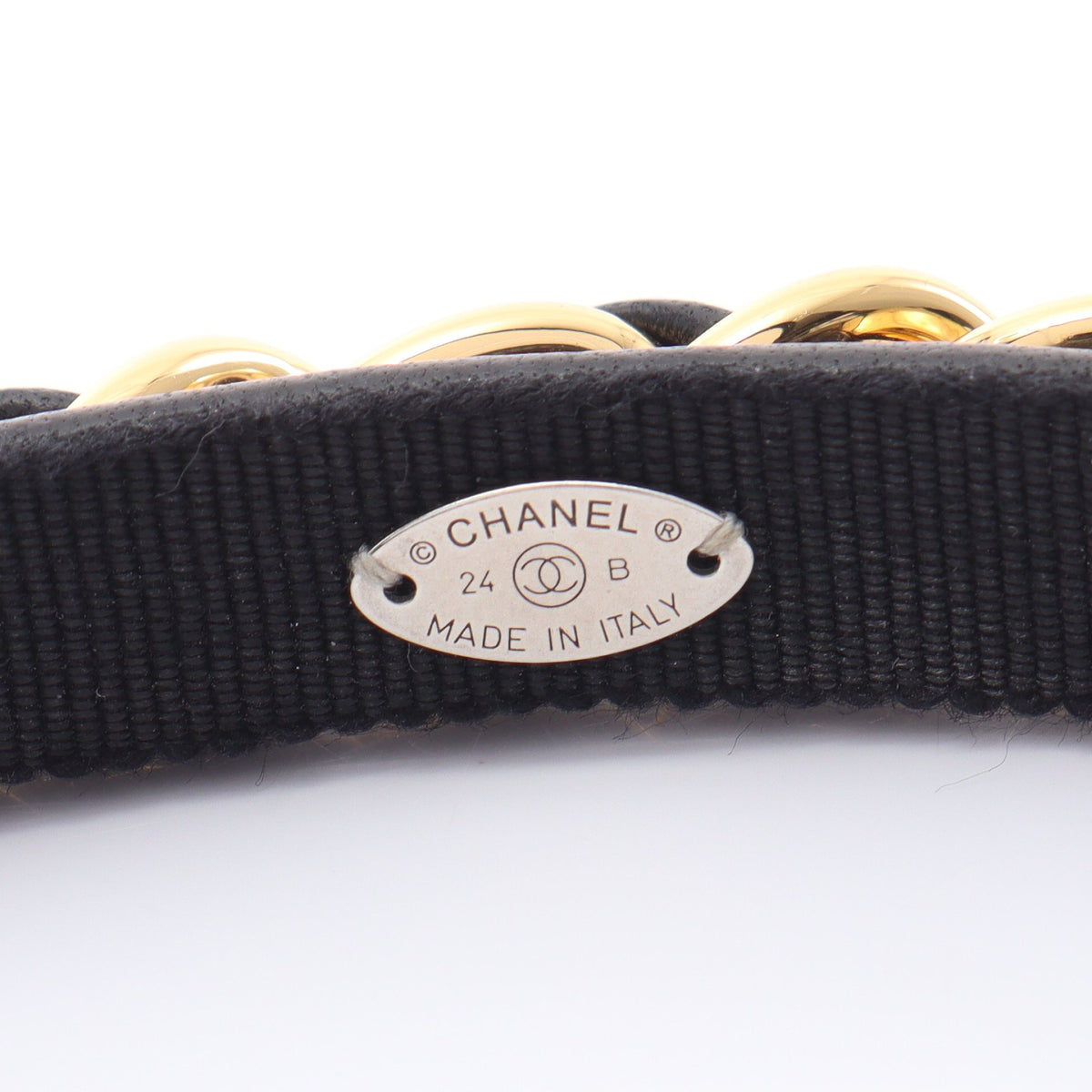 24B ココマーク チェーン カチューシャ レザー GP ブラック ゴールド シャネル アクセサリー CHANEL
