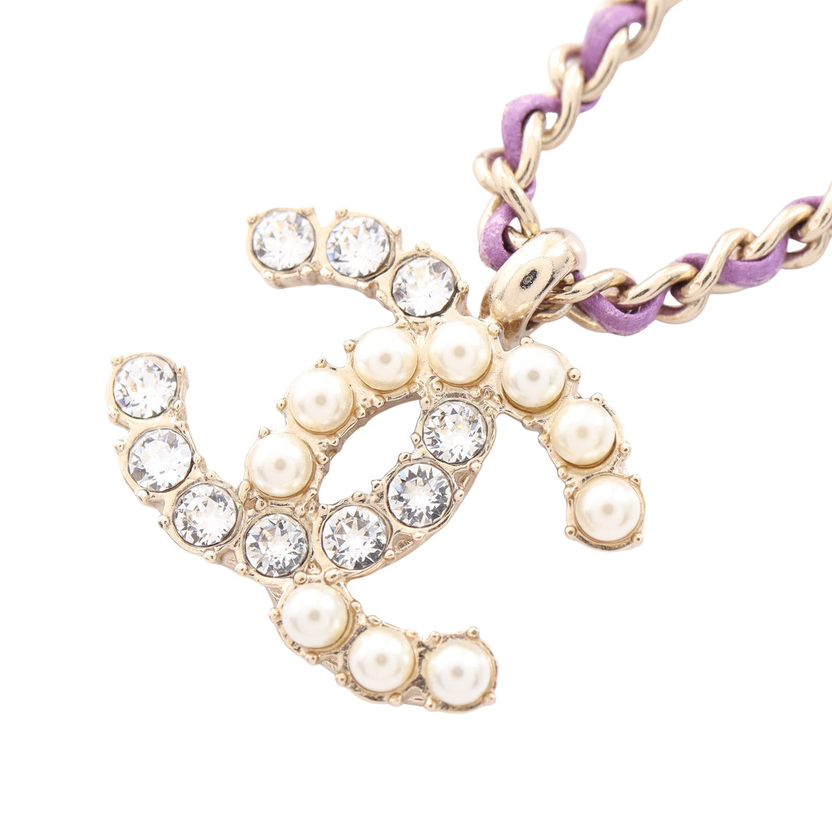 ココマーク B20B ネックレス GP レザー フェイクパール ラインストーン ゴールド パープル マルチカラー シャネル アクセサリー CHANEL