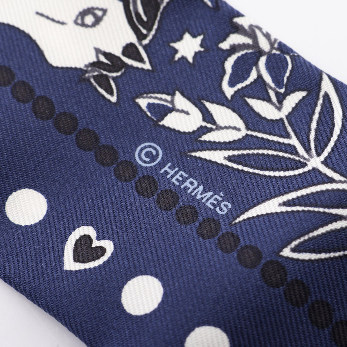 ツイリー Entre Ciel et mer Bandana リボン スカーフ シルク ネイビー エルメス 財布・小物 HERMES