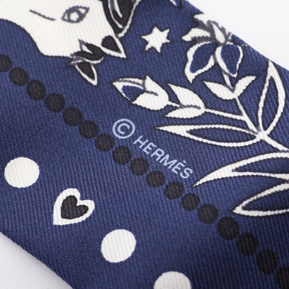 ツイリー Entre Ciel et mer Bandana リボン スカーフ シルク ネイビー エルメス 財布・小物 HERMES