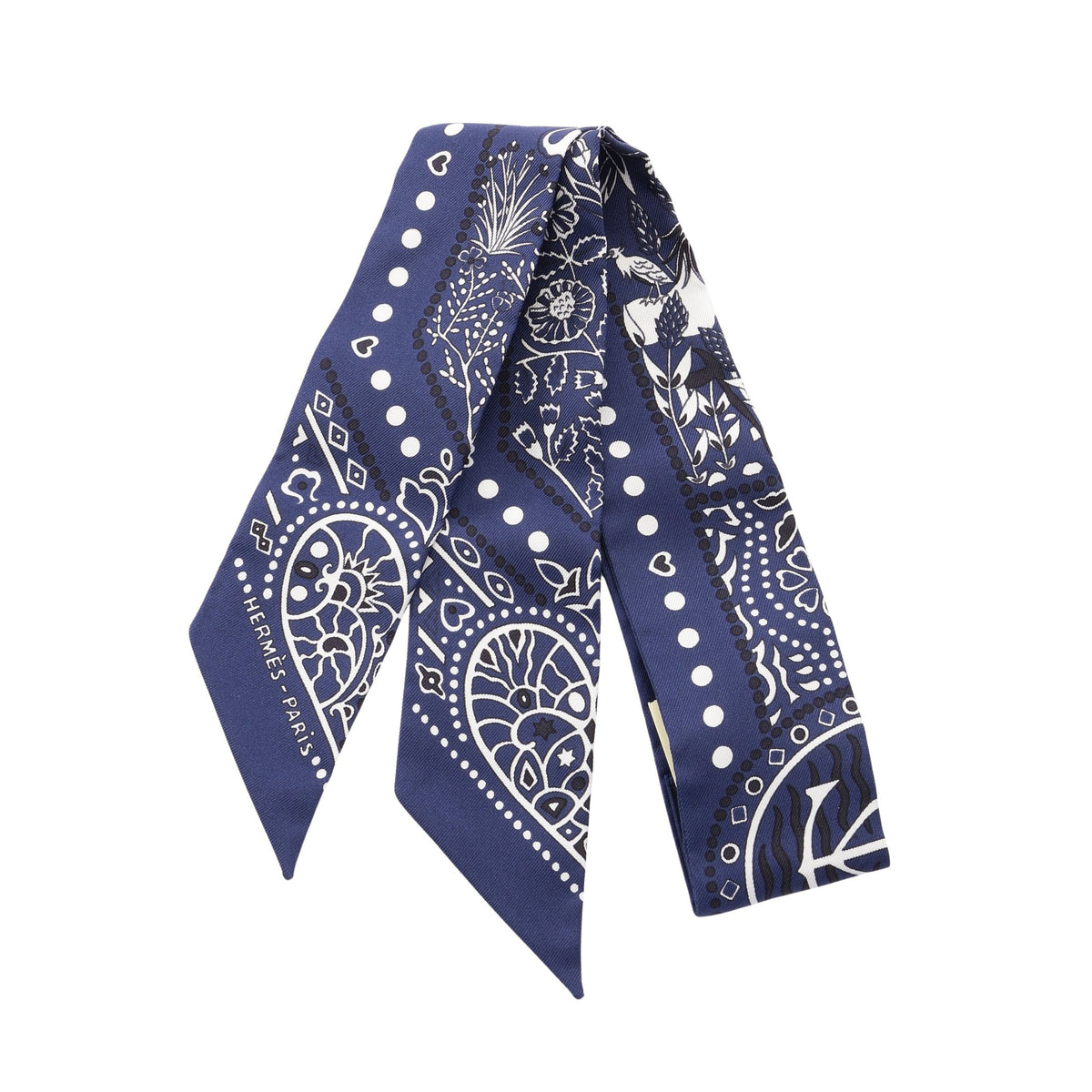 ツイリー Entre Ciel et mer Bandana リボン スカーフ シルク ネイビー エルメス 財布・小物 HERMES