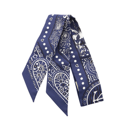 ツイリー Entre Ciel et mer Bandana リボン スカーフ シルク ネイビー エルメス 財布・小物 HERMES