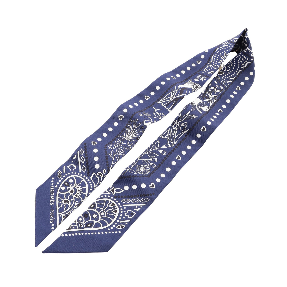 ツイリー Entre Ciel et mer Bandana リボン スカーフ シルク ネイビー エルメス 財布・小物 HERMES