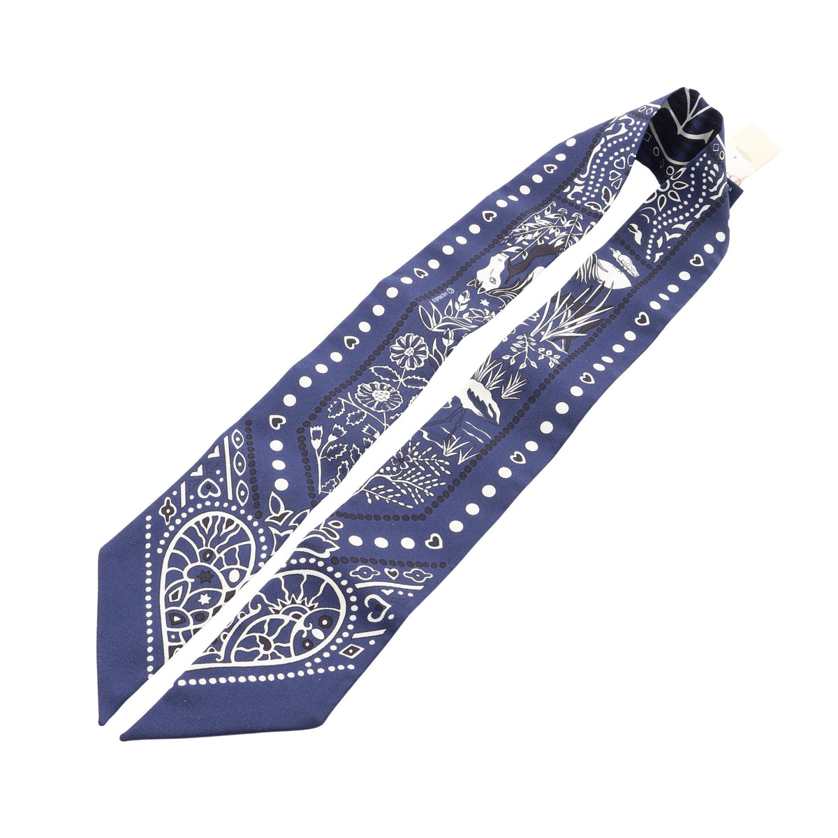 ツイリー Entre Ciel et mer Bandana リボン スカーフ シルク ネイビー エルメス 財布・小物 HERMES