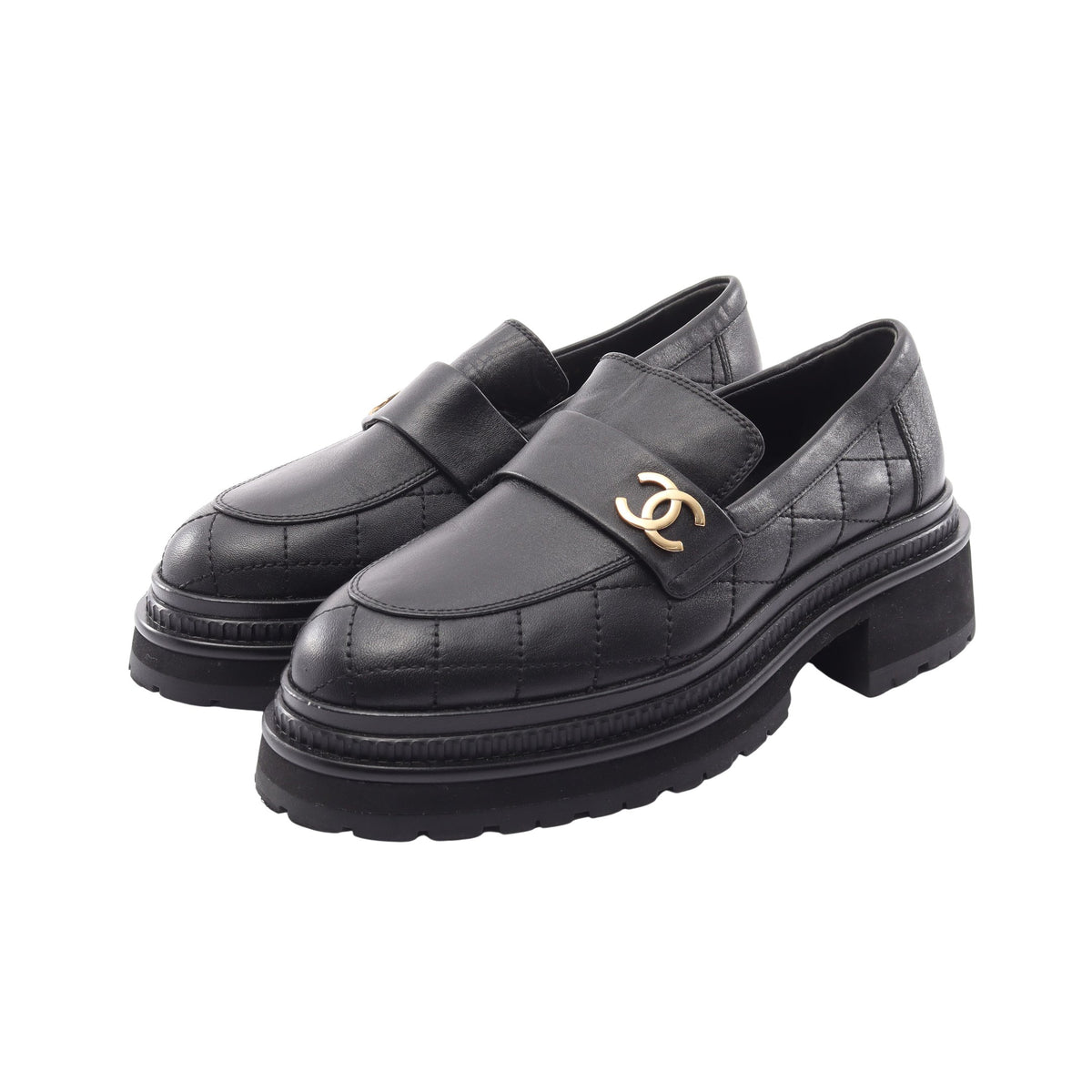 ココマーク マトラッセ ローファー レザー ブラック シャネル シューズ CHANEL