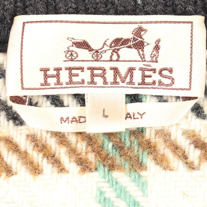 チェック ハーフジップ ニット ウール アイボリー ブラック マルチカラー エルメス トップス HERMES