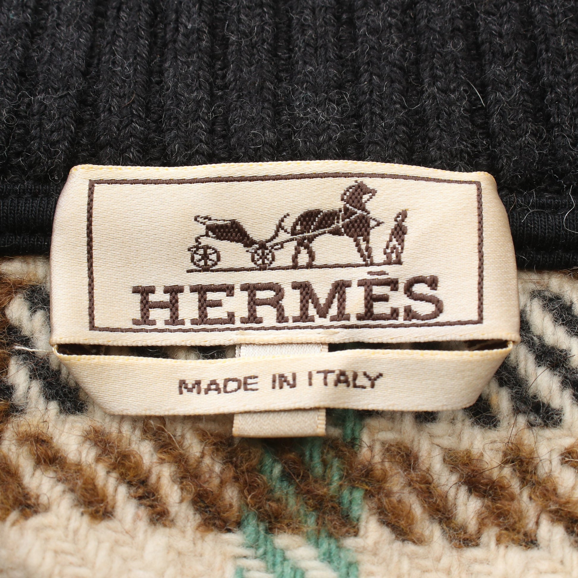 チェック ハーフジップ ニット ウール アイボリー ブラック マルチカラー エルメス トップス HERMES