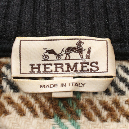 チェック ハーフジップ ニット ウール アイボリー ブラック マルチカラー エルメス トップス HERMES