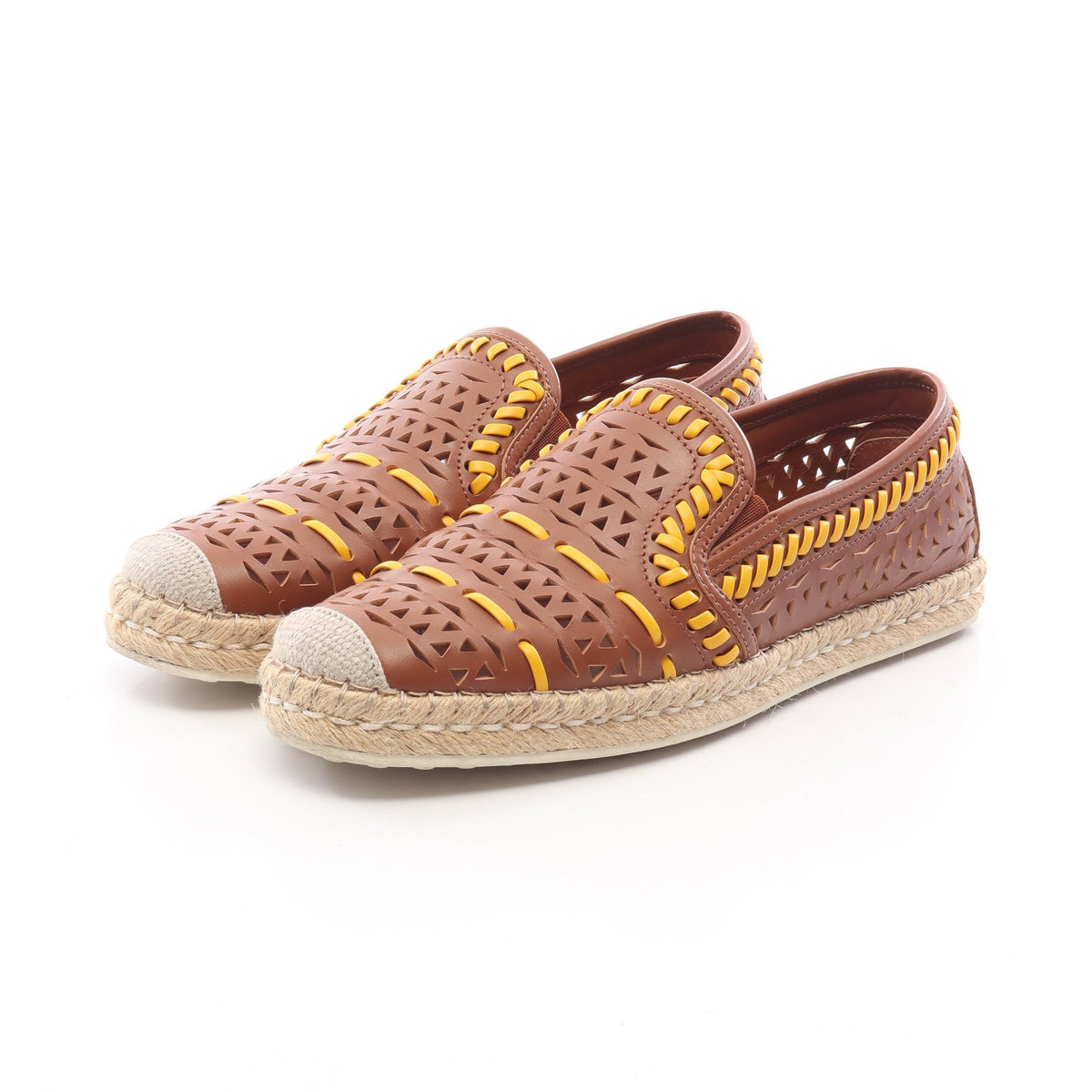 パンチング エスパドリーユ スリッポン レザー ブラウン オレンジイエロー トッズ シューズ TOD'S