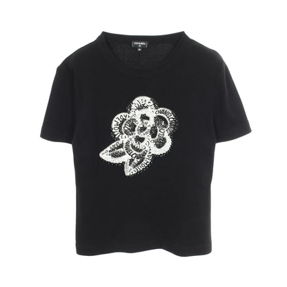 カメリアロゴ ラインストーン 半袖Tシャツ コットン ブラック シャネル