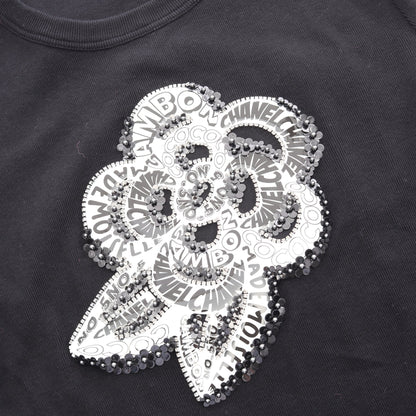 カメリアロゴ ラインストーン 半袖Tシャツ コットン ブラック シャネル
