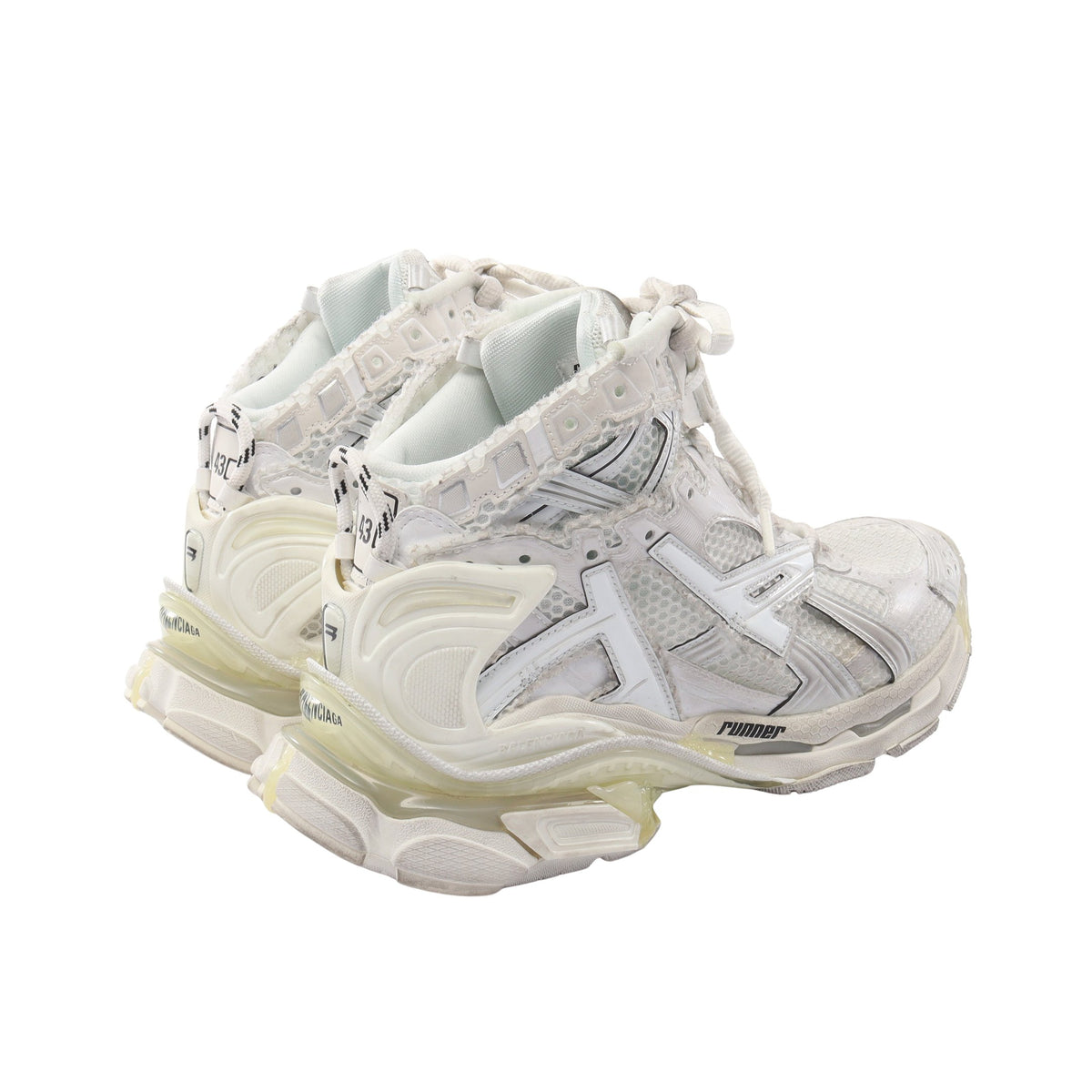 RUNNER HIGHTOP ユーズド加工 ハイカットスニーカー ファブリック レザー オフホワイト バレンシアガ シューズ BALENCIAGA